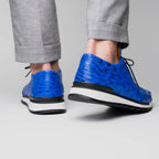 Hand painted genuine ostrich quill Sneaker Shoes Scanno Electric Blue
