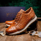 genuine ostrich quill fashion sneaker Shoes Scanno Antique Cognac