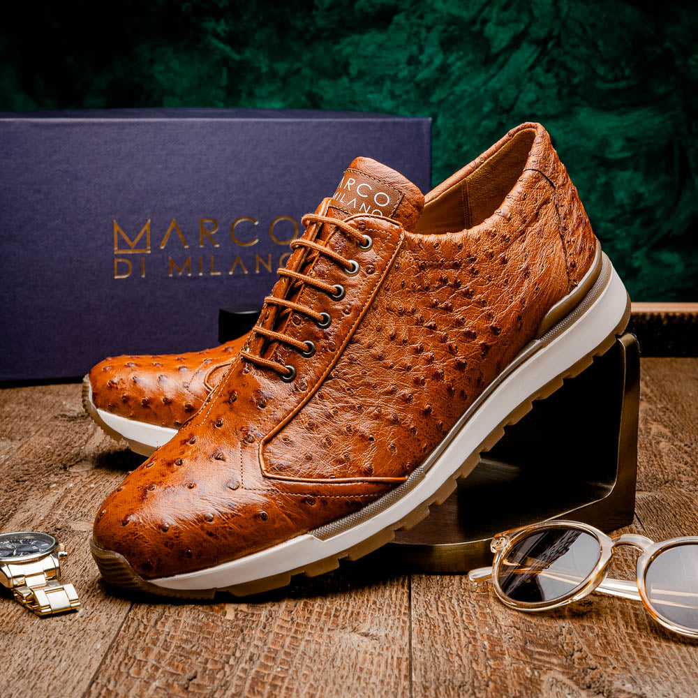 genuine ostrich quill fashion sneaker Shoes Scanno Antique Cognac