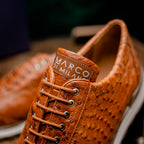 genuine ostrich quill fashion sneaker Shoes Scanno Antique Cognac