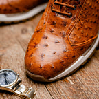genuine ostrich quill fashion sneaker Shoes Scanno Antique Cognac