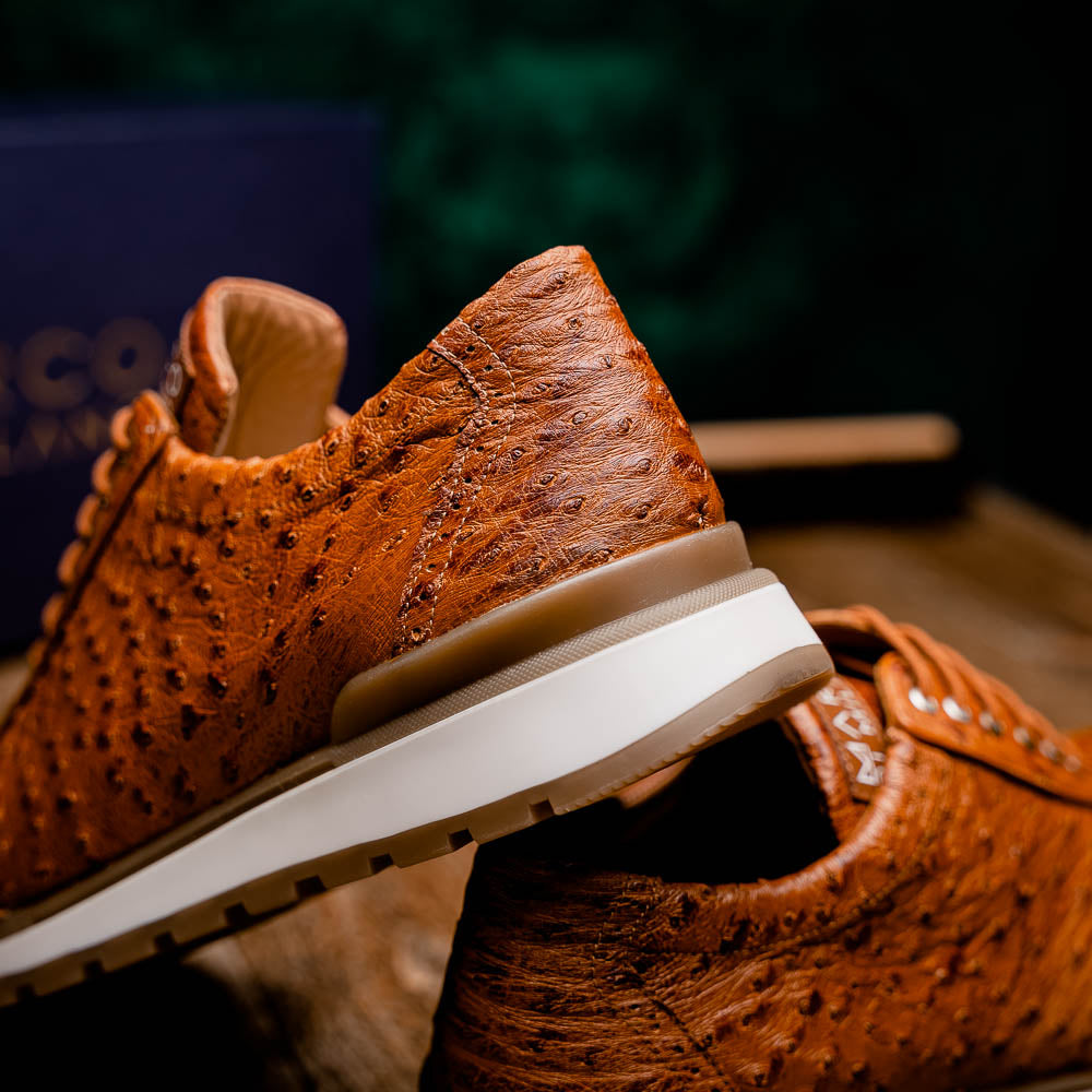 genuine ostrich quill fashion sneaker Shoes Scanno Antique Cognac