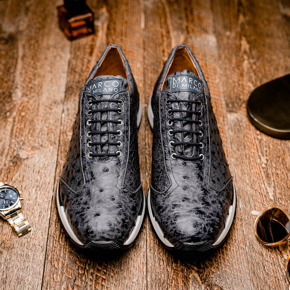 Genuine ostrich quill fashion sneaker Shoes Scanno Antique Gray