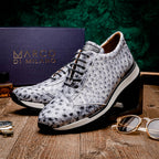 Hand painted genuine ostrich quill Sneaker Shoes Scanno Newspaper gray