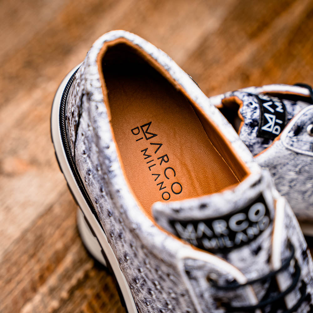 Hand painted genuine ostrich quill Sneaker Shoes Scanno Newspaper gray