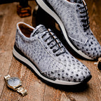 Hand painted genuine ostrich quill Sneaker Shoes Scanno Newspaper gray