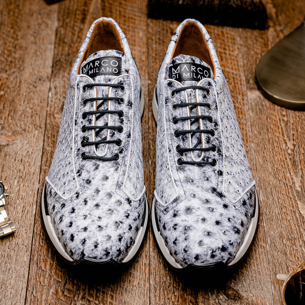 Hand painted genuine ostrich quill Sneaker Shoes Scanno Newspaper gray