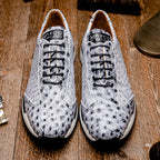 Hand painted genuine ostrich quill Sneaker Shoes Scanno Newspaper gray