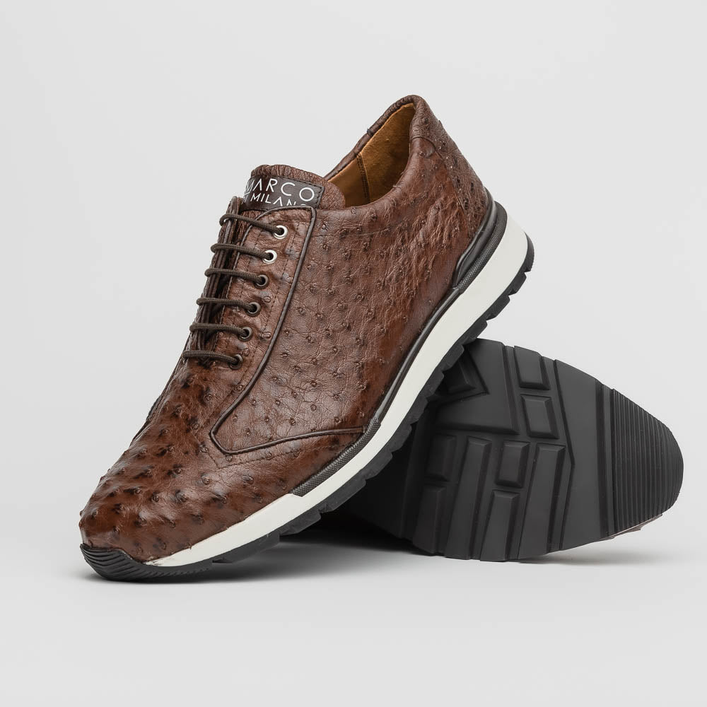 Hand painted genuine ostrich quill Sneaker Shoes Scanno Antique Brown