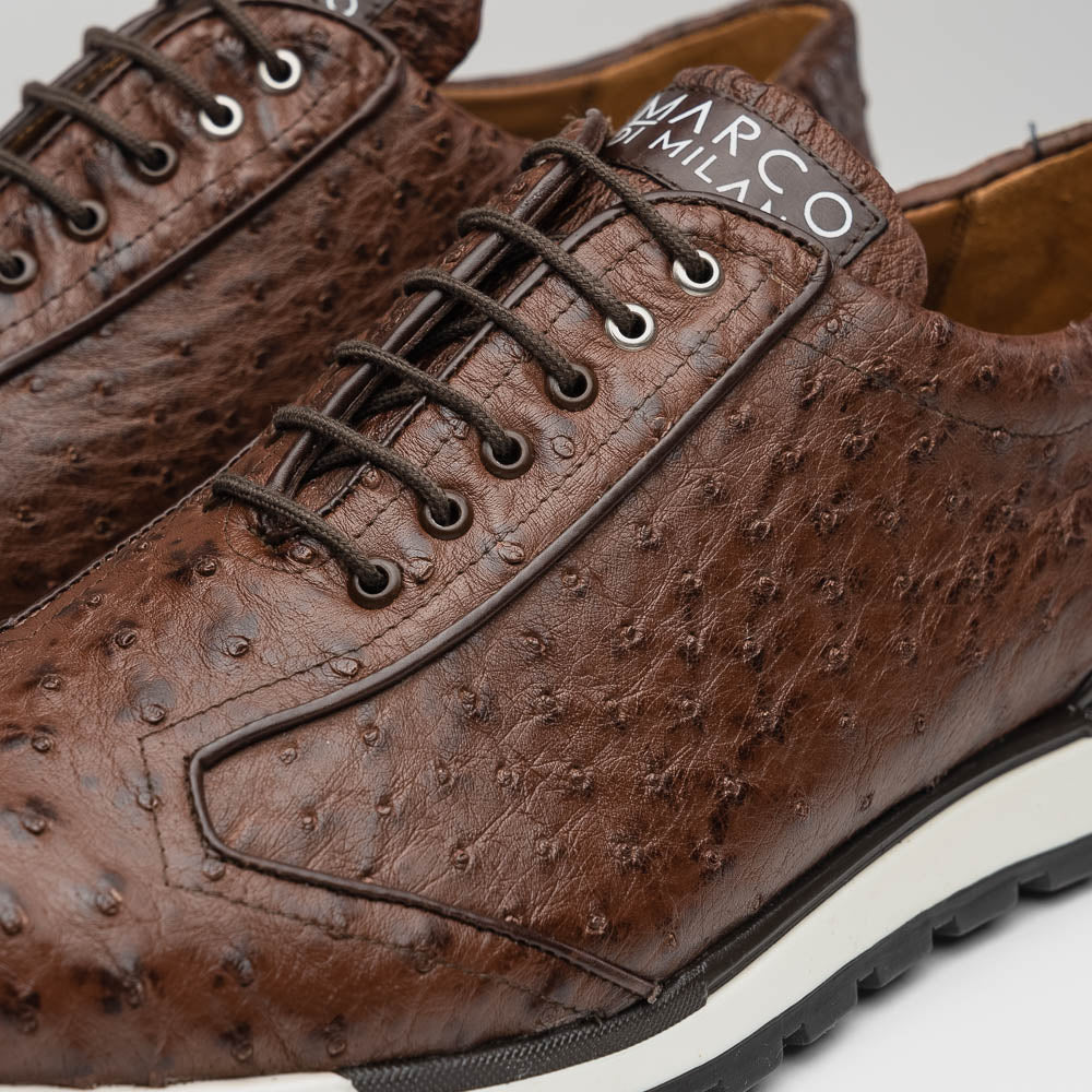 Hand painted genuine ostrich quill Sneaker Shoes Scanno Antique Brown
