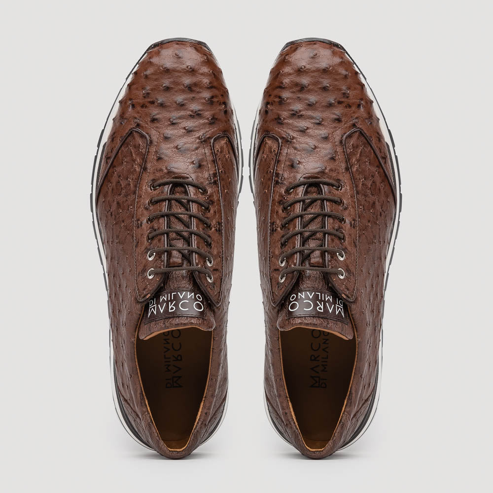 Hand painted genuine ostrich quill Sneaker Shoes Scanno Antique Brown
