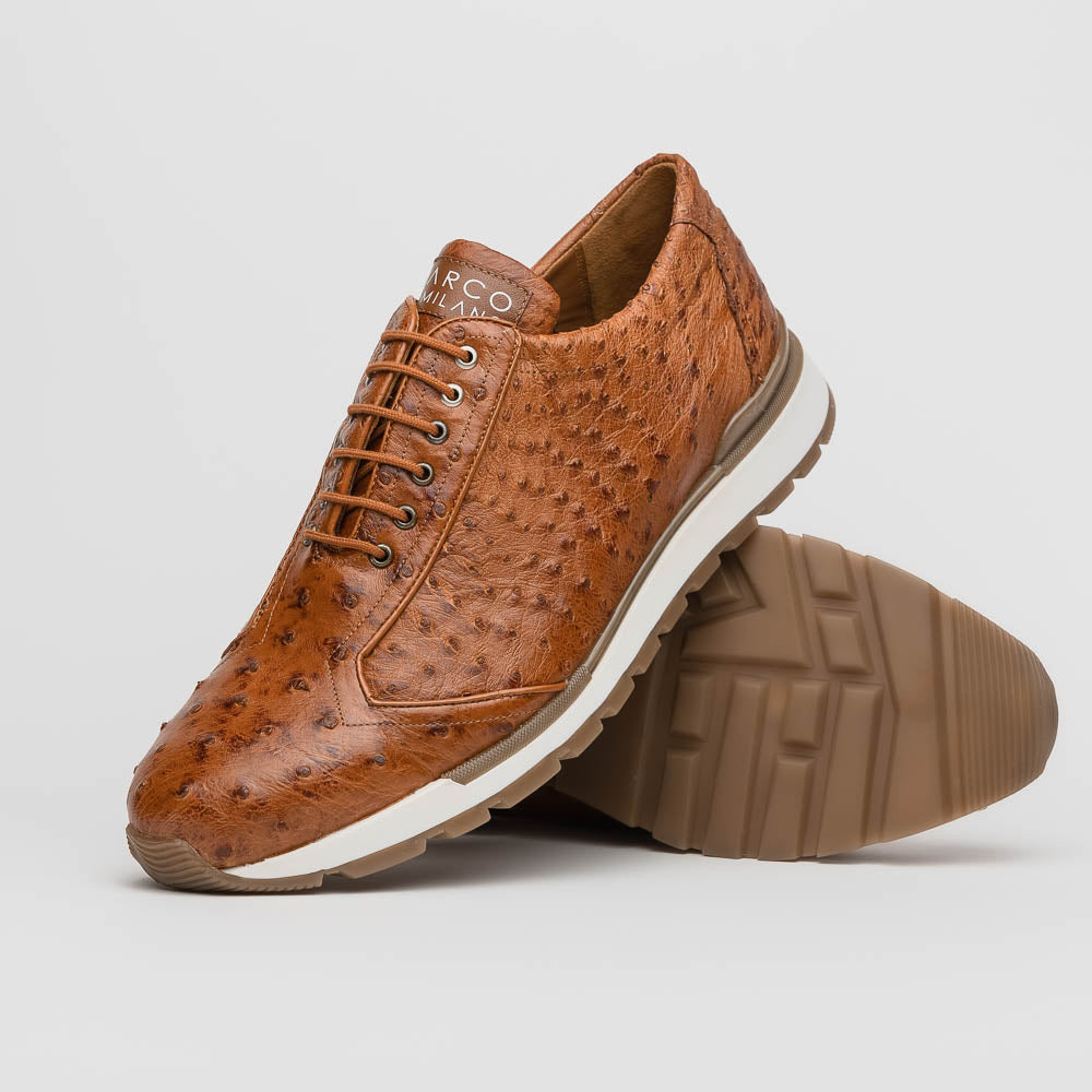 genuine ostrich quill fashion sneaker Shoes Scanno Antique Cognac