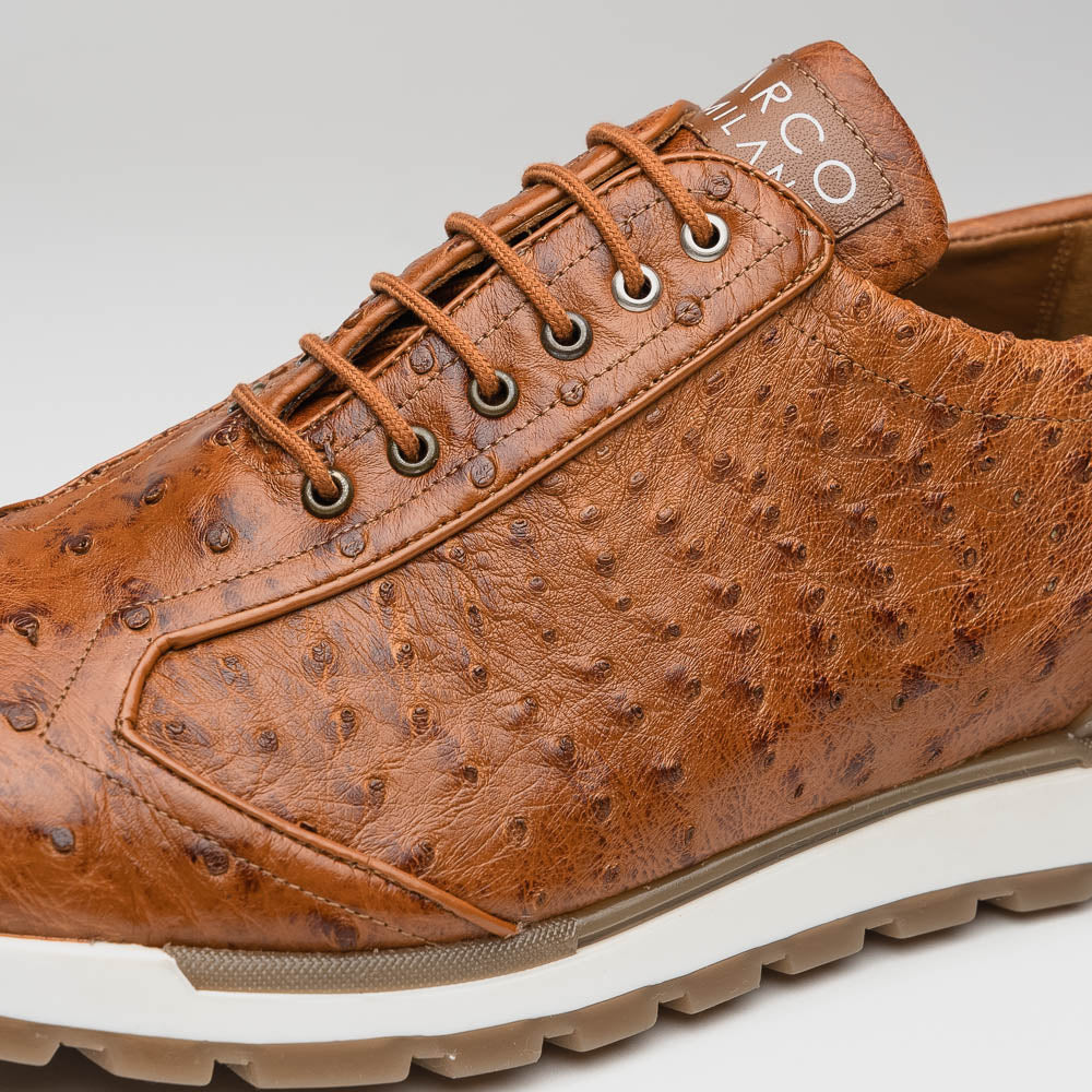 genuine ostrich quill fashion sneaker Shoes Scanno Antique Cognac