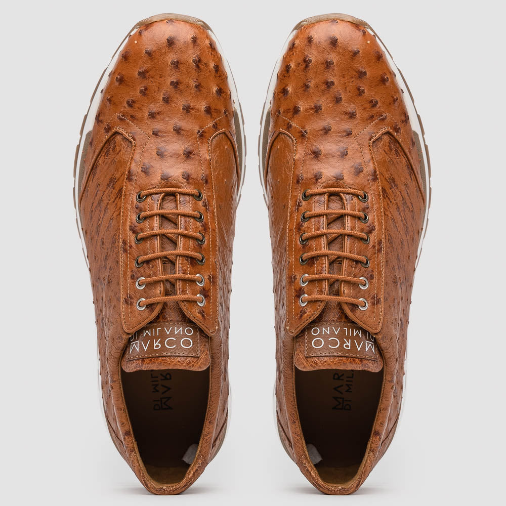 genuine ostrich quill fashion sneaker Shoes Scanno Antique Cognac