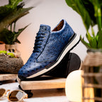Hand painted genuine ostrich quill Sneaker Shoes Scanno Antique Navy