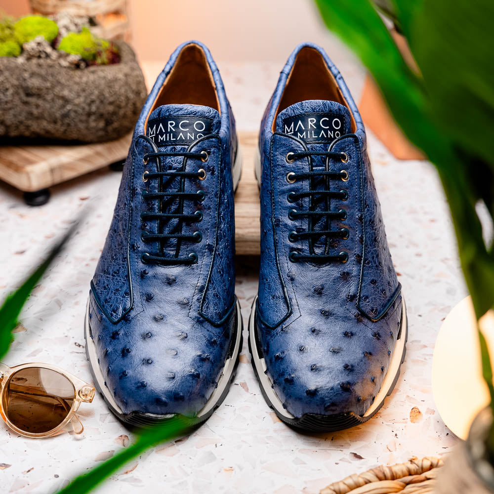 Hand painted genuine ostrich quill Sneaker Shoes Scanno Antique Navy