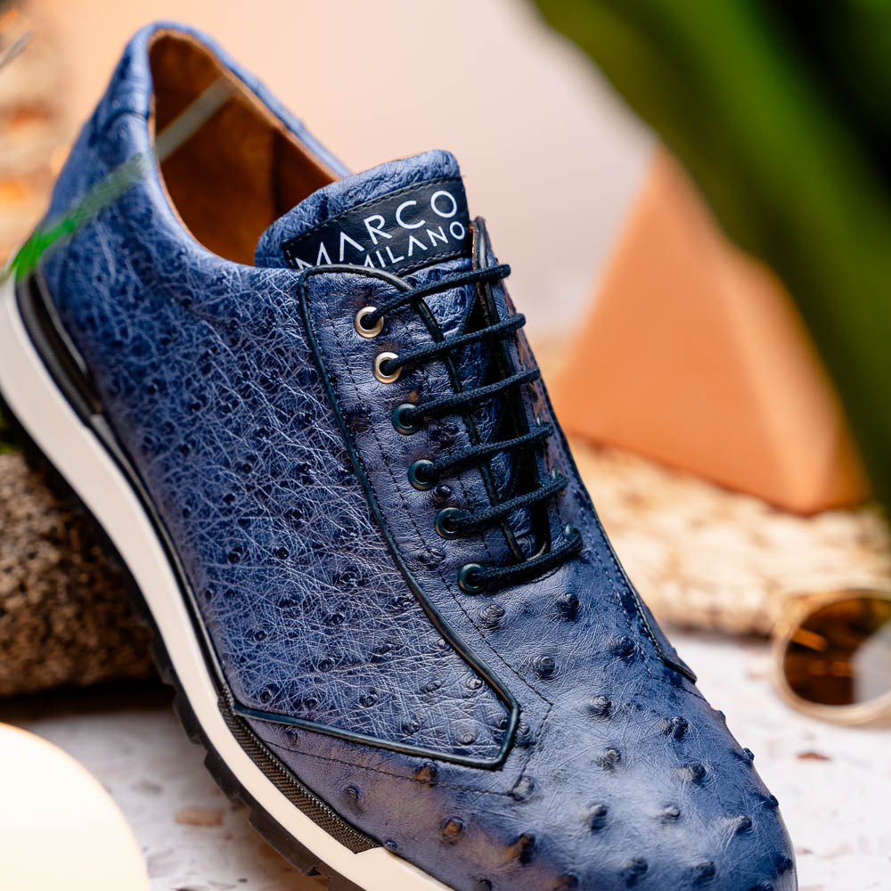 Hand painted genuine ostrich quill Sneaker Shoes Scanno Antique Navy