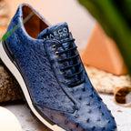 Hand painted genuine ostrich quill Sneaker Shoes Scanno Antique Navy