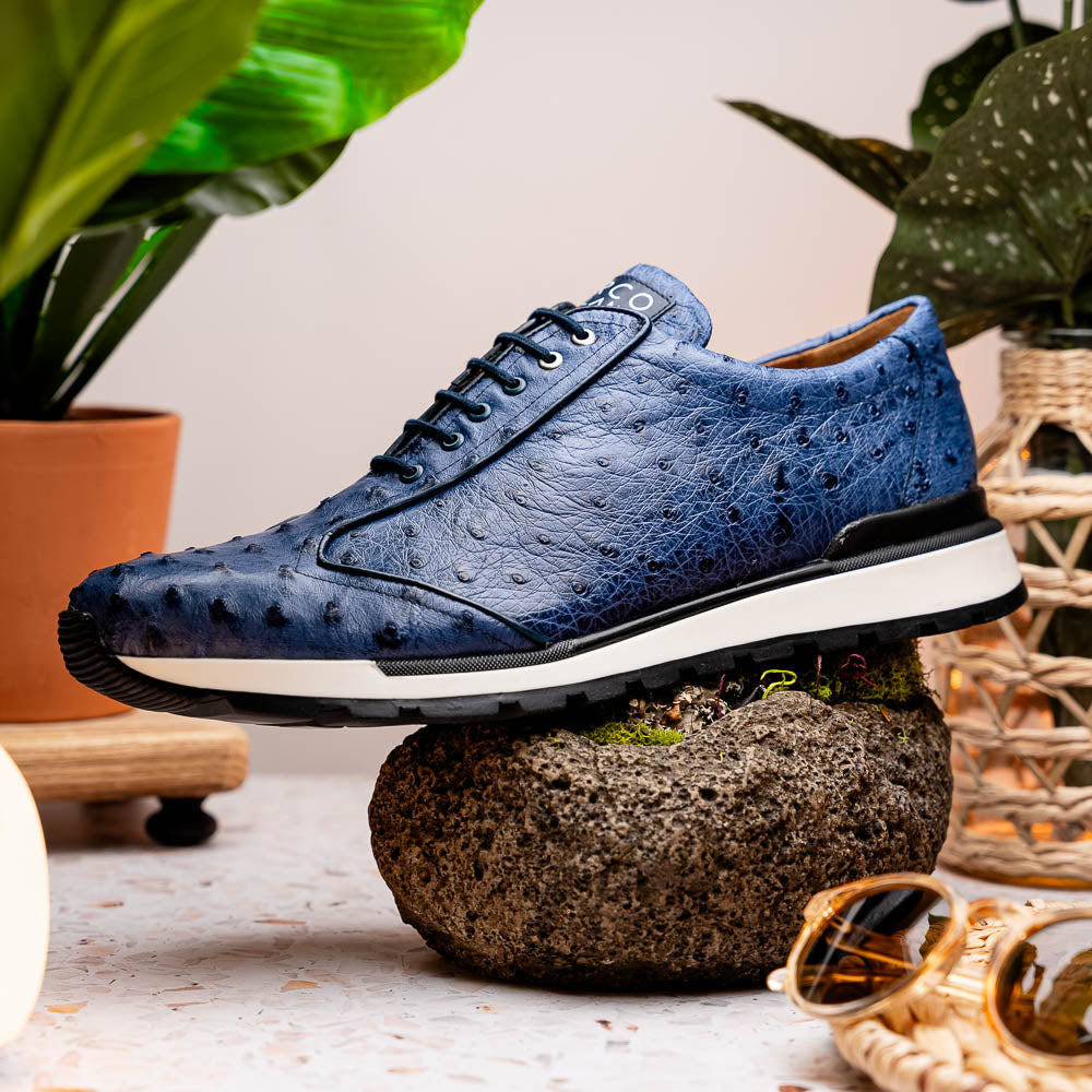 Hand painted genuine ostrich quill Sneaker Shoes Scanno Antique Navy
