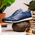 Hand painted genuine ostrich quill Sneaker Shoes Scanno Antique Navy