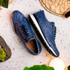 Hand painted genuine ostrich quill Sneaker Shoes Scanno Antique Navy
