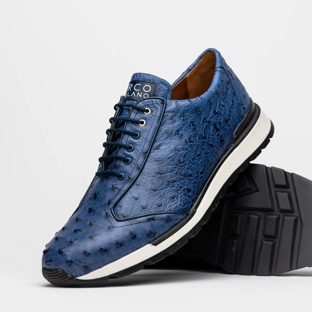 Hand painted genuine ostrich quill Sneaker Shoes Scanno Antique Navy