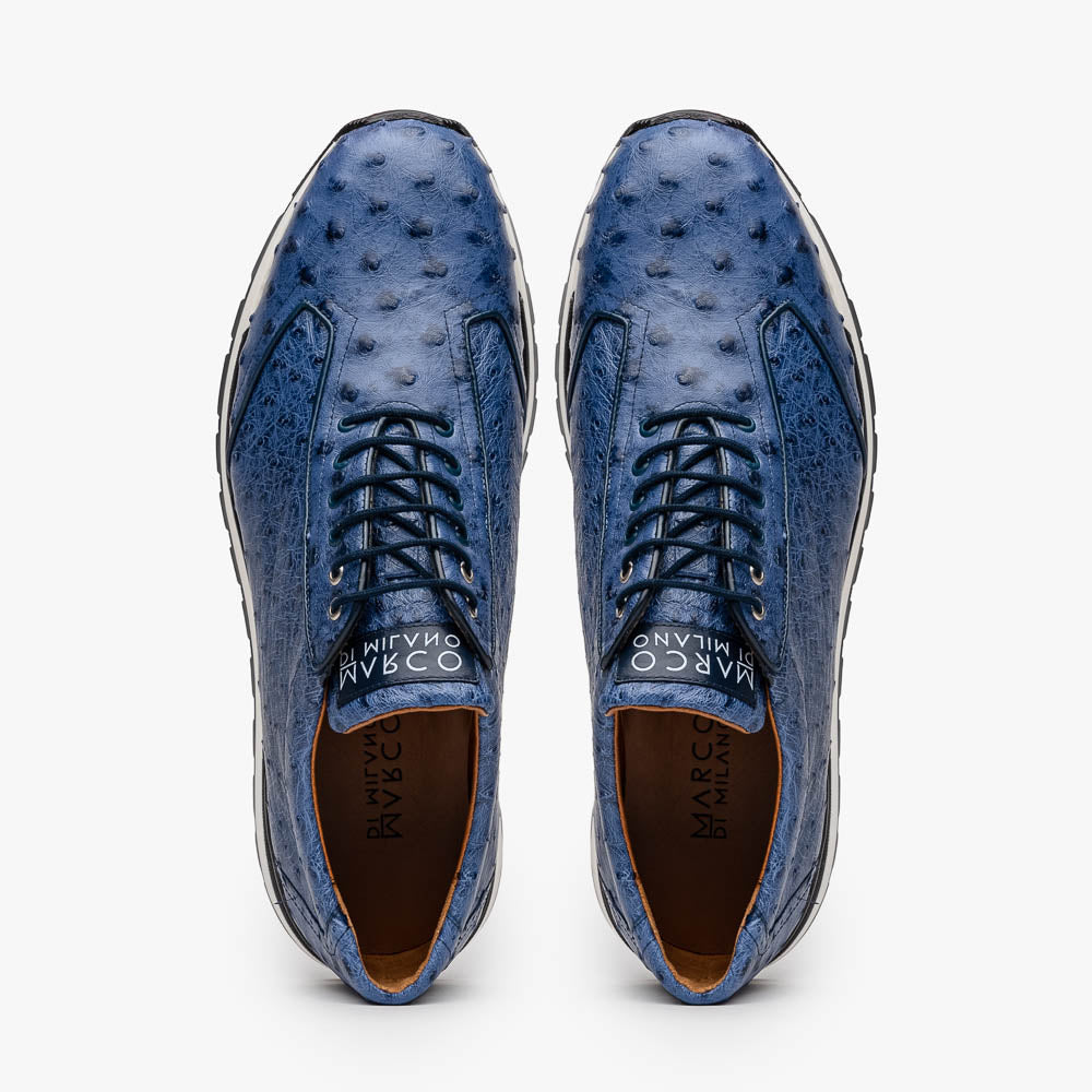 Hand painted genuine ostrich quill Sneaker Shoes Scanno Antique Navy