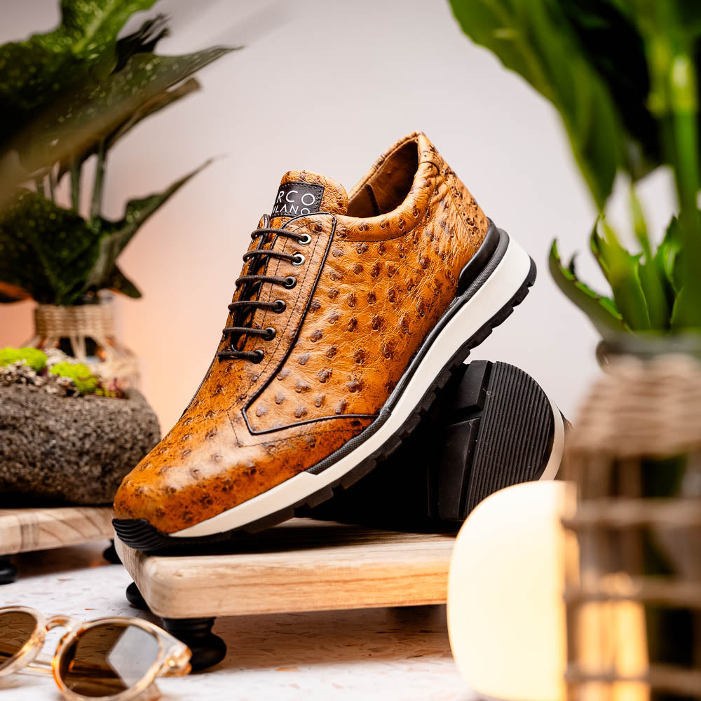 Genuine ostrich quil fashion sneaker Shoes Scanno Antique Paja