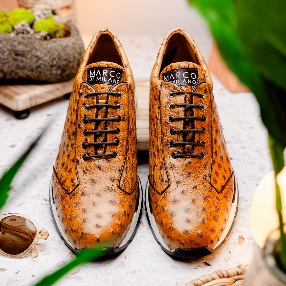 Genuine ostrich quil fashion sneaker Shoes Scanno Antique Paja