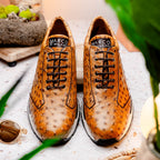 Genuine ostrich quil fashion sneaker Shoes Scanno Antique Paja