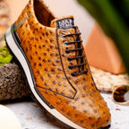 Genuine ostrich quil fashion sneaker Shoes Scanno Antique Paja
