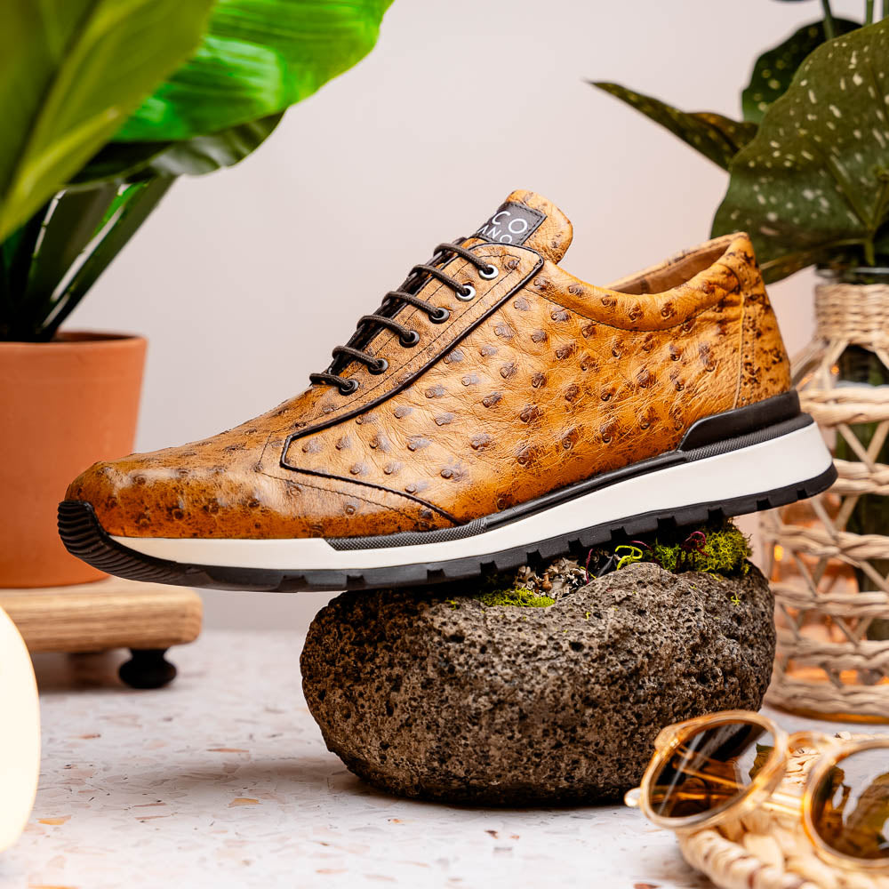Genuine ostrich quil fashion sneaker Shoes Scanno Antique Paja
