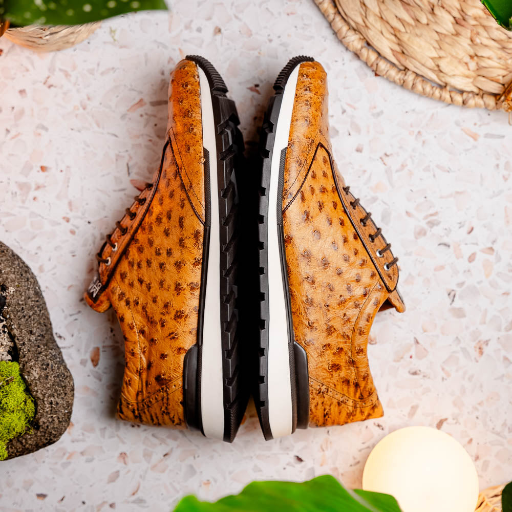 Genuine ostrich quil fashion sneaker Shoes Scanno Antique Paja