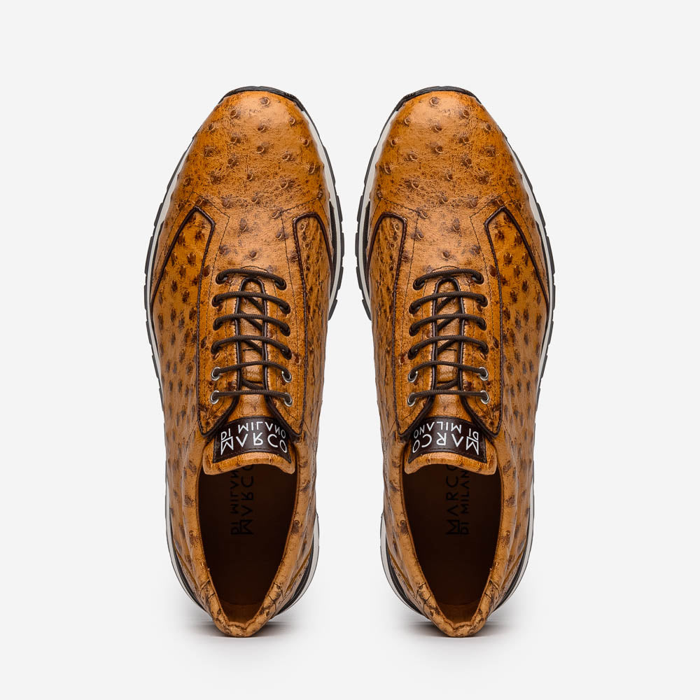 Genuine ostrich quil fashion sneaker Shoes Scanno Antique Paja