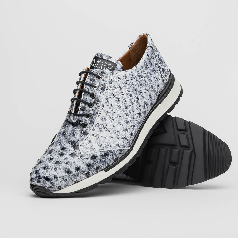 Hand painted genuine ostrich quill Sneaker Shoes Scanno Newspaper gray