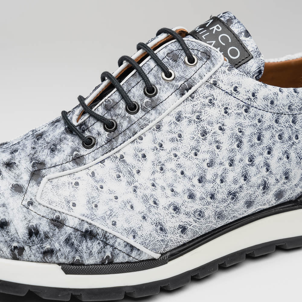 Hand painted genuine ostrich quill Sneaker Shoes Scanno Newspaper gray
