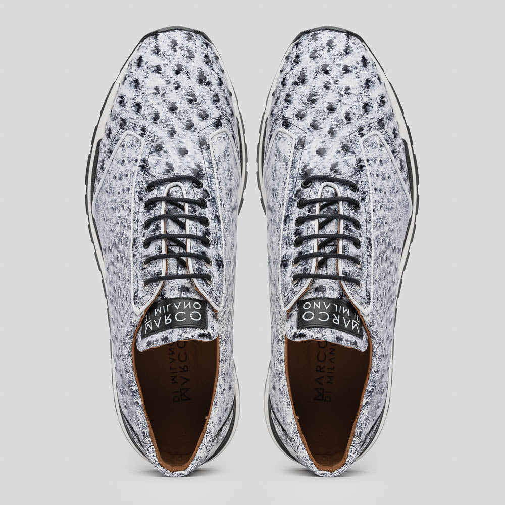 Hand painted genuine ostrich quill Sneaker Shoes Scanno Newspaper gray