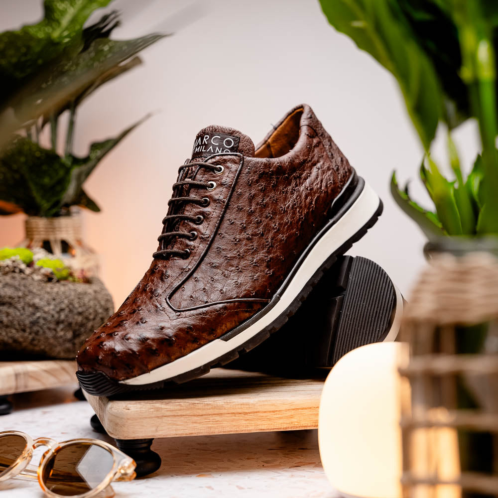 Hand painted genuine ostrich quill Sneaker Shoes Scanno Antique Brown