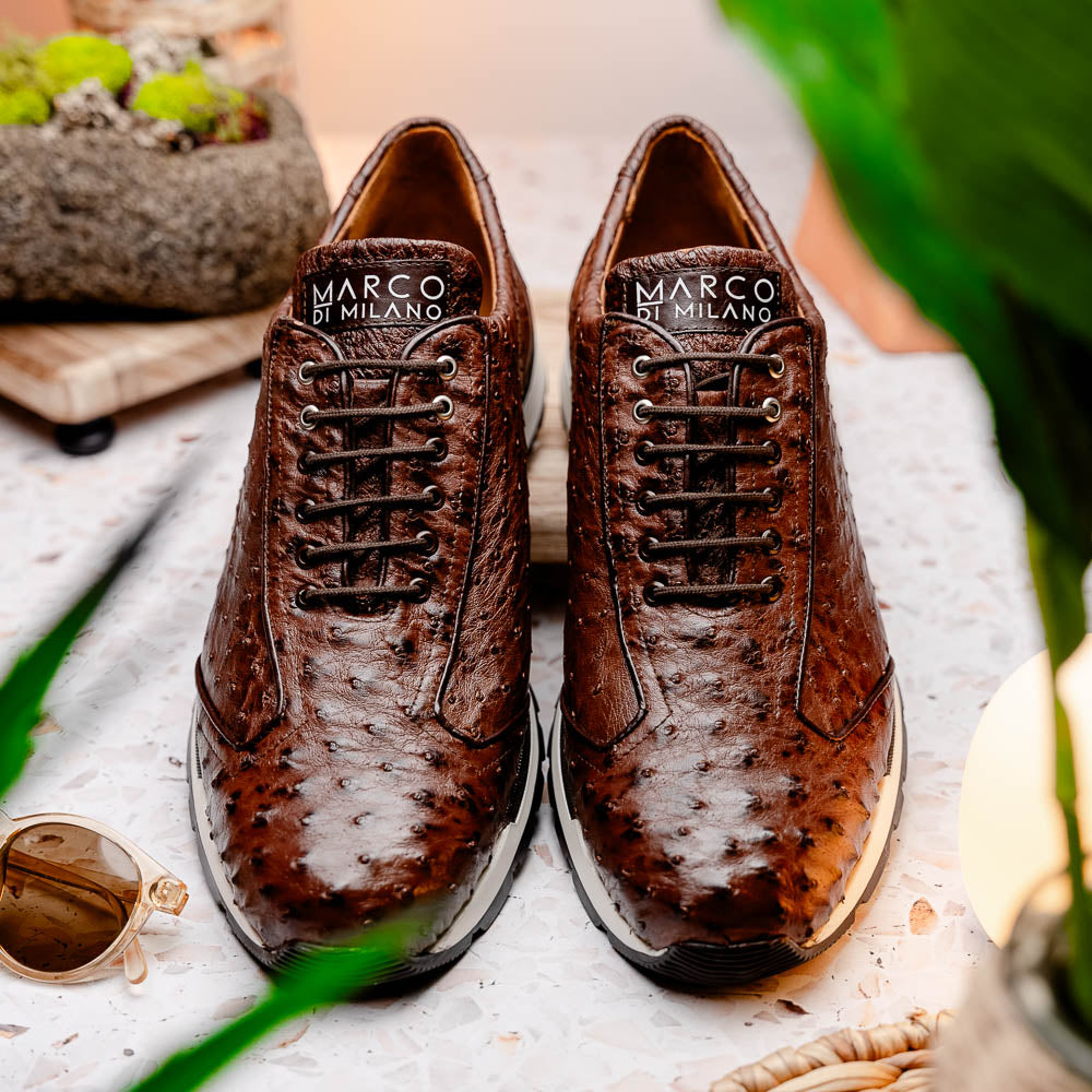Hand painted genuine ostrich quill Sneaker Shoes Scanno Antique Brown