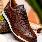 Hand painted genuine ostrich quill Sneaker Shoes Scanno Antique Brown