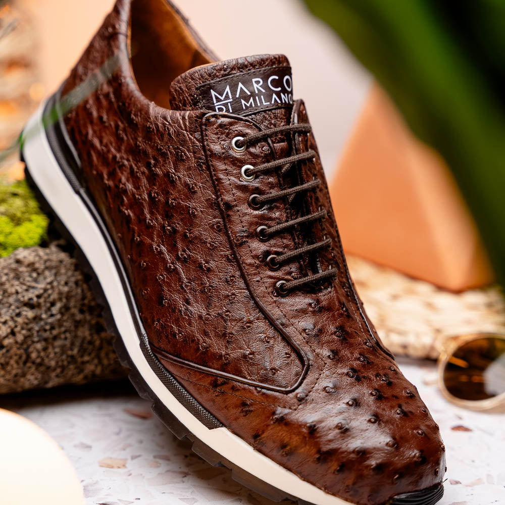 Hand painted genuine ostrich quill Sneaker Shoes Scanno Antique Brown