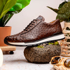 Hand painted genuine ostrich quill Sneaker Shoes Scanno Antique Brown