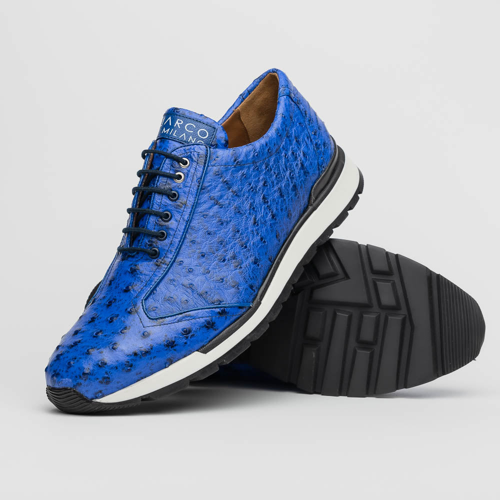 Hand painted genuine ostrich quill Sneaker Shoes Scanno Electric Blue