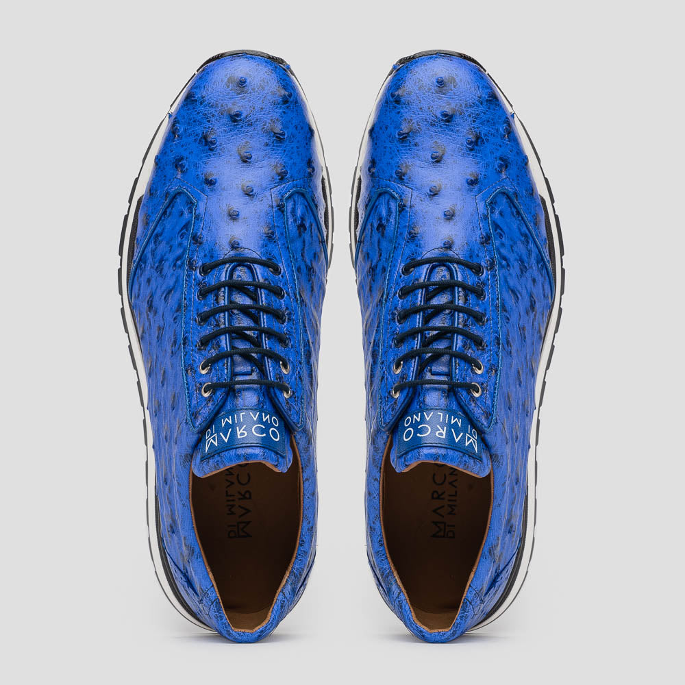 Hand painted genuine ostrich quill Sneaker Shoes Scanno Electric Blue