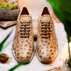 Hand painted genuine ostrich quil Sneaker Shoes Scanno Antique Orix