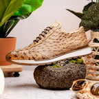 Hand painted genuine ostrich quil Sneaker Shoes Scanno Antique Orix