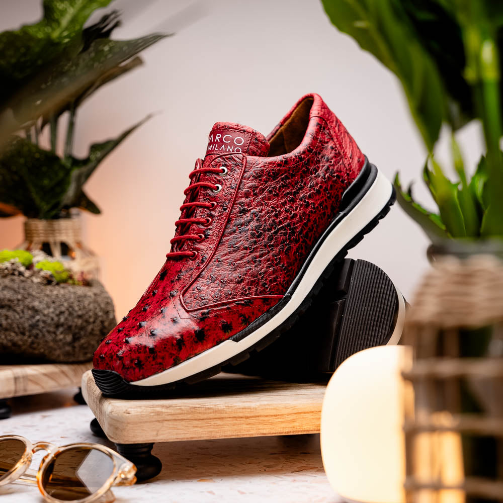 Hand painted genuine Snake and calfskin Sneaker Shoes Scanno Antique Red
