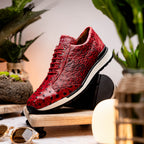 Hand painted genuine Snake and calfskin Sneaker Shoes Scanno Antique Red