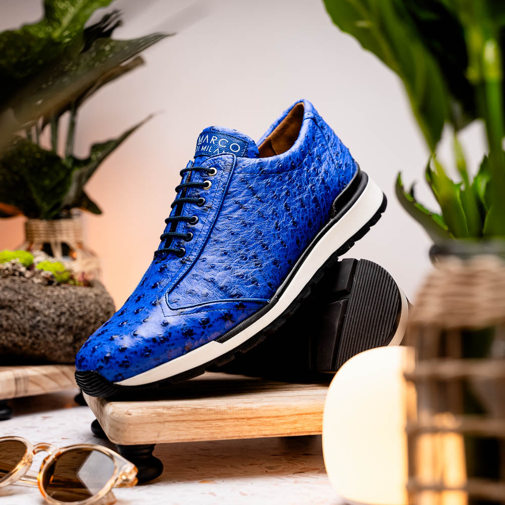 Hand painted genuine ostrich quill Sneaker Shoes Scanno Electric Blue