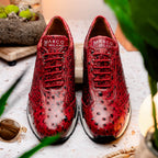 Hand painted genuine Snake and calfskin Sneaker Shoes Scanno Antique Red